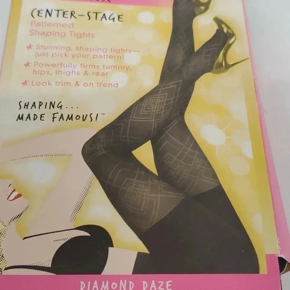 Star Power by Spanx Patterned Diamond Daze Shaping Tights in Black Size B NWT